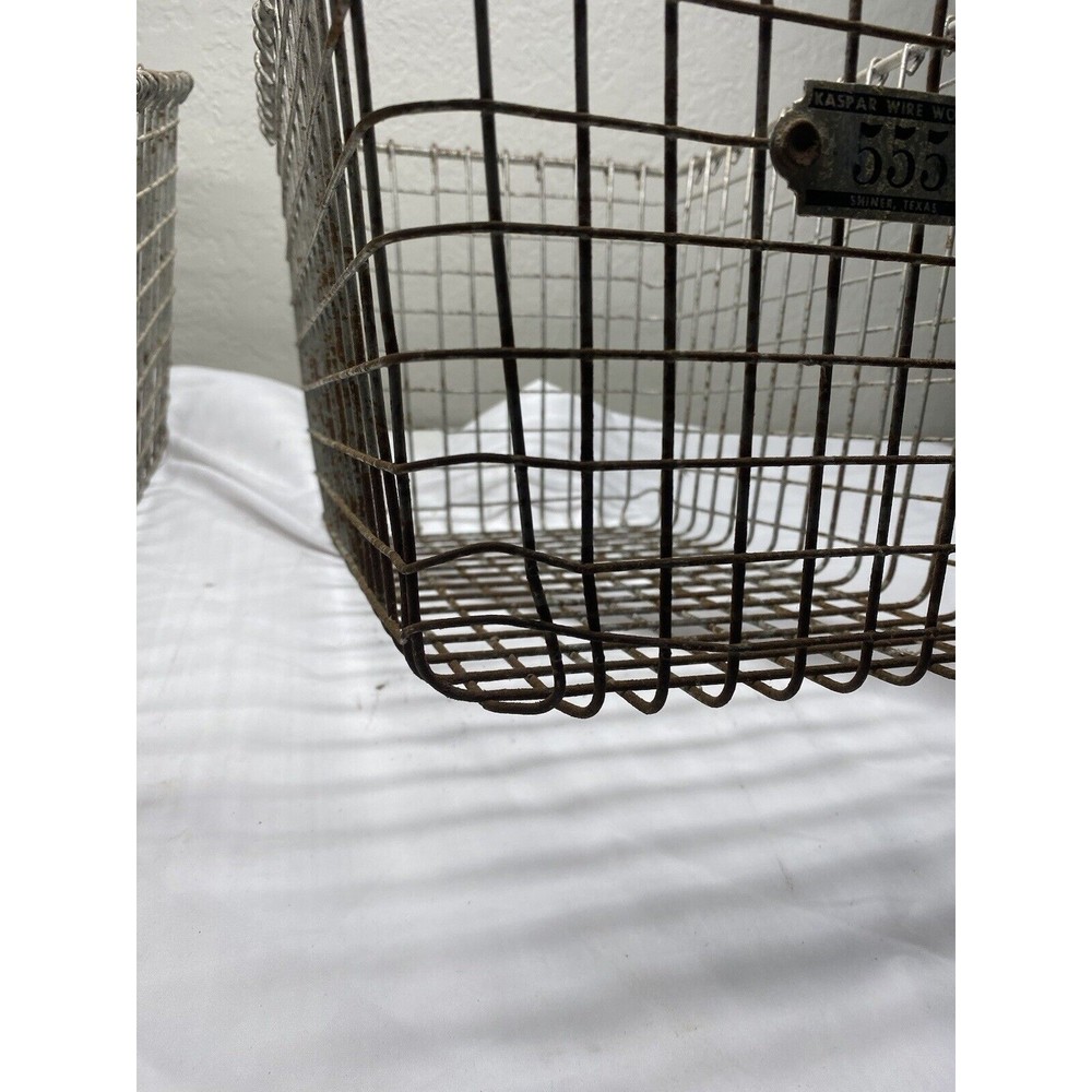 Vintage Kaspar Wire Metal Industrial Gym Locker Basket Shiner, Texas - 2 Baskets - Picture 2 of 7